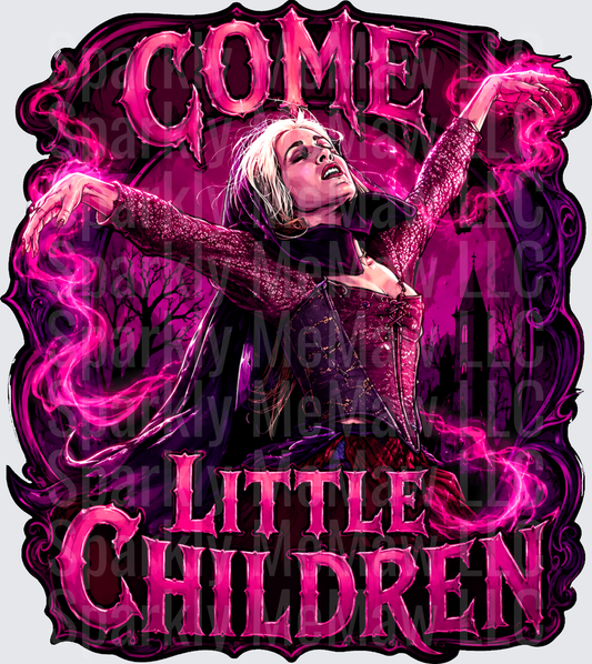 Come Little Children Sarah Sanderson Hocus Pocus Witch Pink Magic Dark Gothic DTF Transfer for Fabrics
