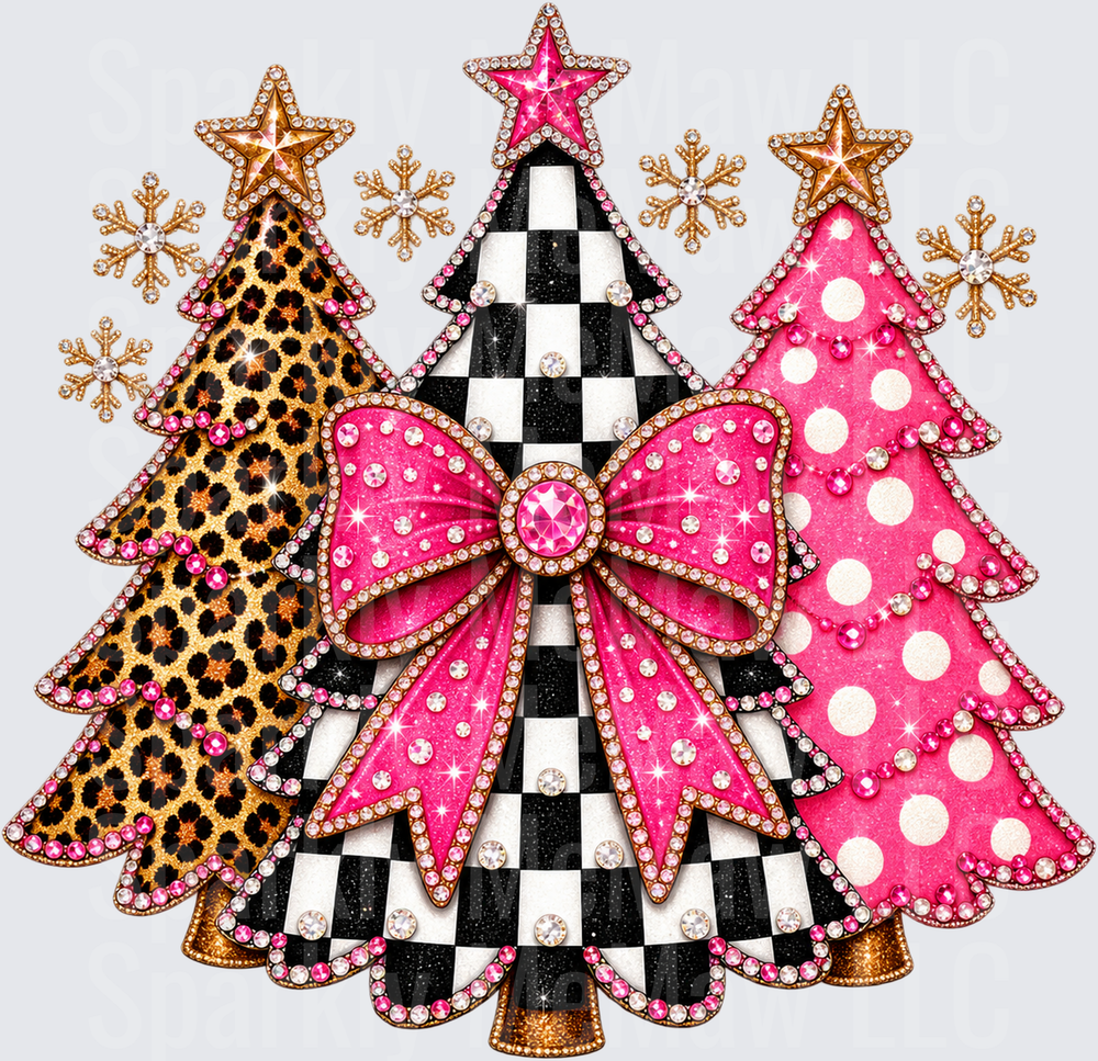 Glam Christmas Trees Trio UV DTF Decal