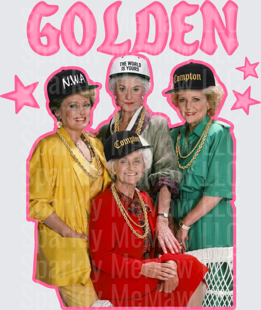 Golden Girls Characters Wearing Hip Hop Hats and Gold Chains UV DTF Decal