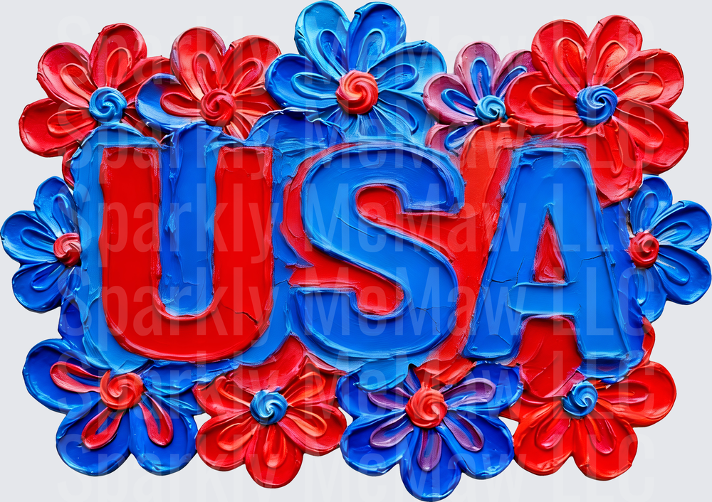 USA Patriotic Floral Red White Blue Fourth of July Design UV DTF Decal