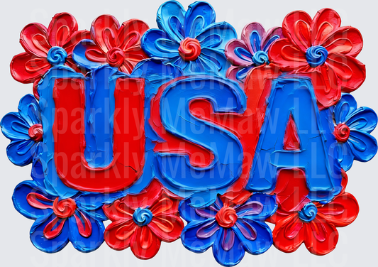USA Patriotic Floral Red White Blue Fourth of July Design UV DTF Decal