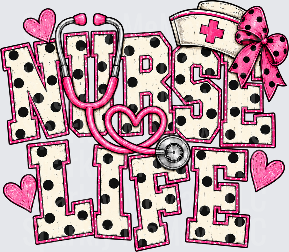 Nurse Life Polka Dot Pink is a DTF Transfer for Fabrics