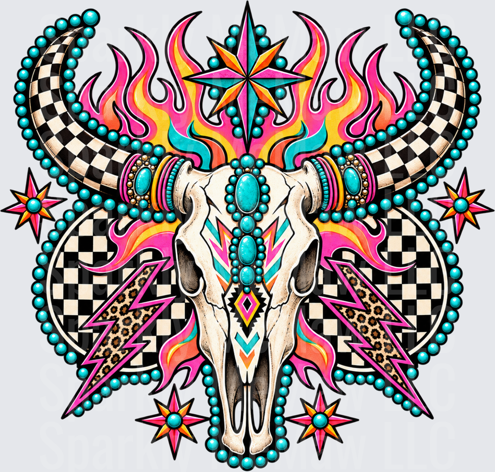 Boho Bull Skull Flames UV DTF Decal
