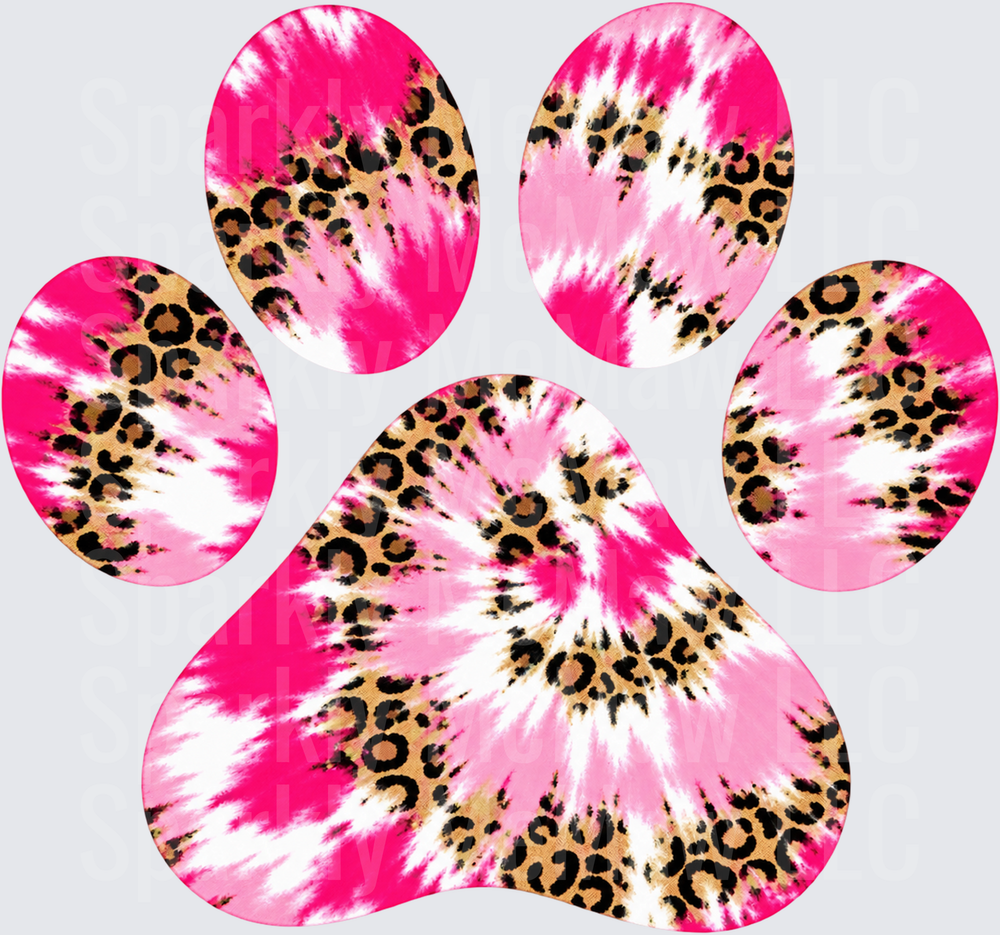 Pink Leopard Tie Dye Paw DTF Transfer for Fabrics
