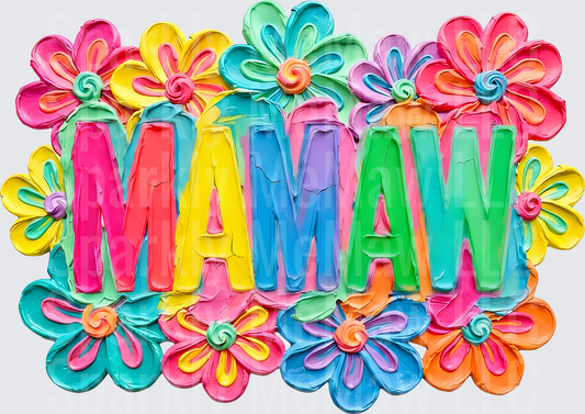 Colorful MAMAN Text with Vibrant Flowers UV DTF Decal
