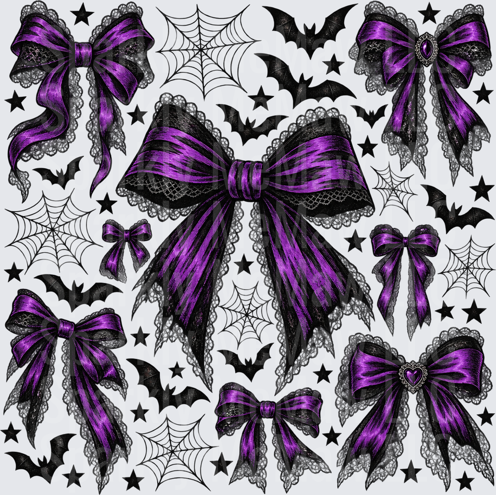 Gothic Purple Lace Bows Halloween 10x10 Cut and Stick UV Sheet