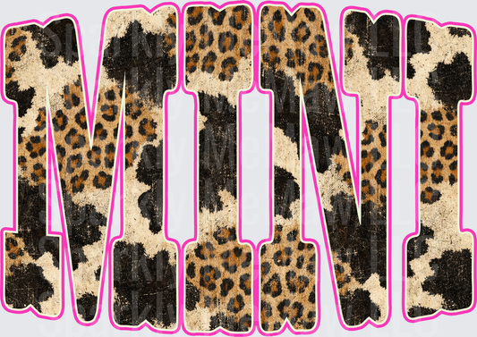 MINI Bold Distressed Leopard Print Text with Hot Pink Outline DTF Transfer for Fabrics
