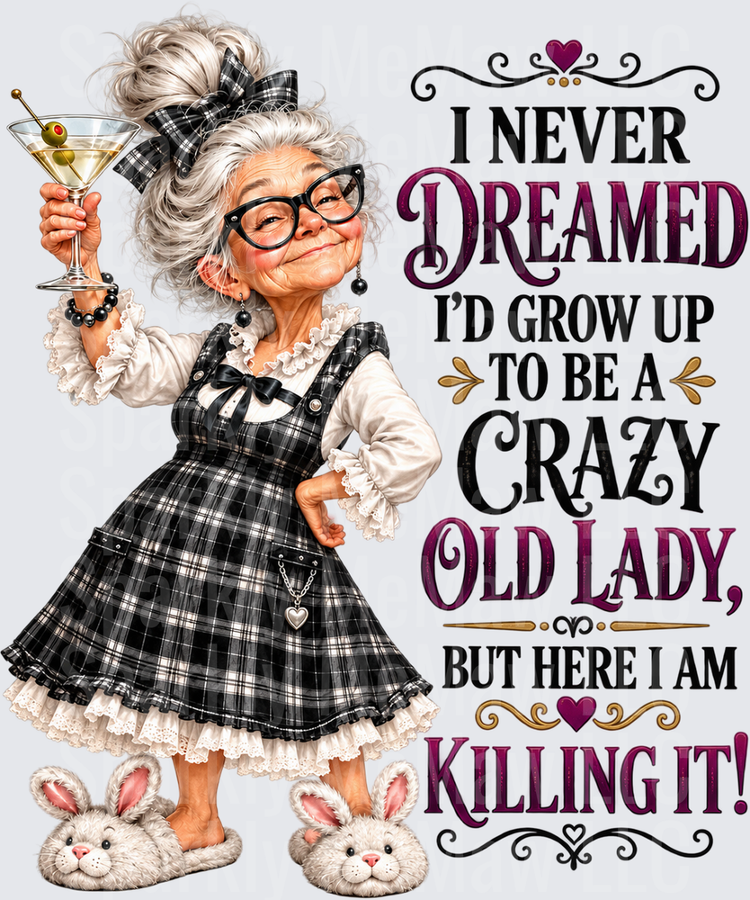Crazy Old Lady Martini UV DTF Decal
