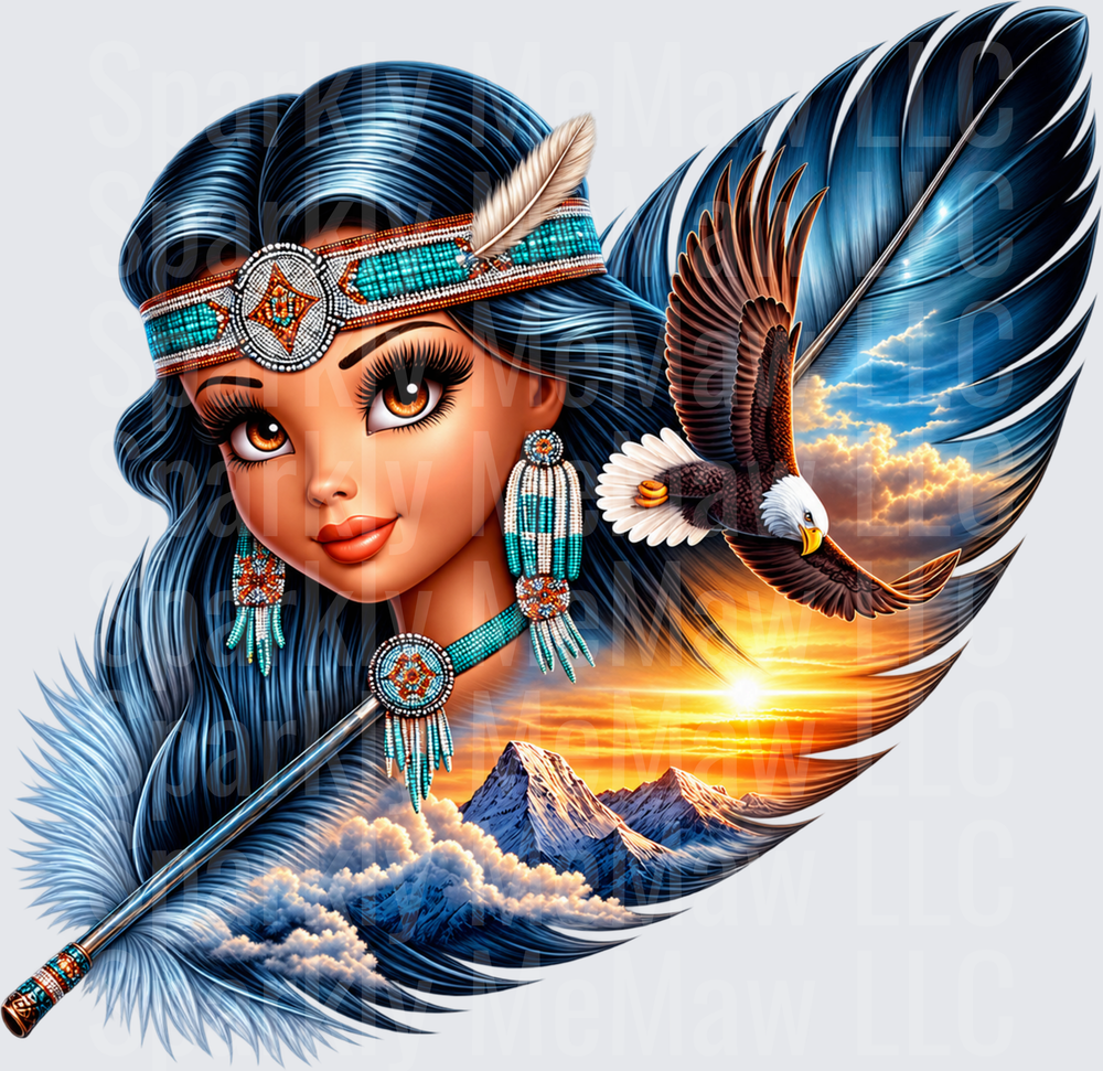 Native Girl Eagle Feather UV DTF Decal