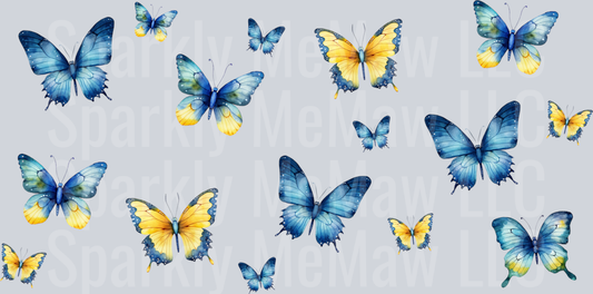 Yellow and Gold Butterflies 16 oz Glass Tumbler Wrap-11