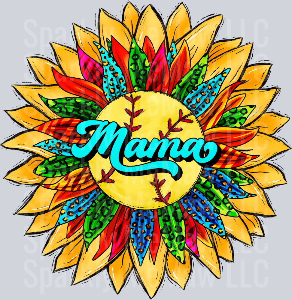 Mama Softball Sunflower UV DTF decal