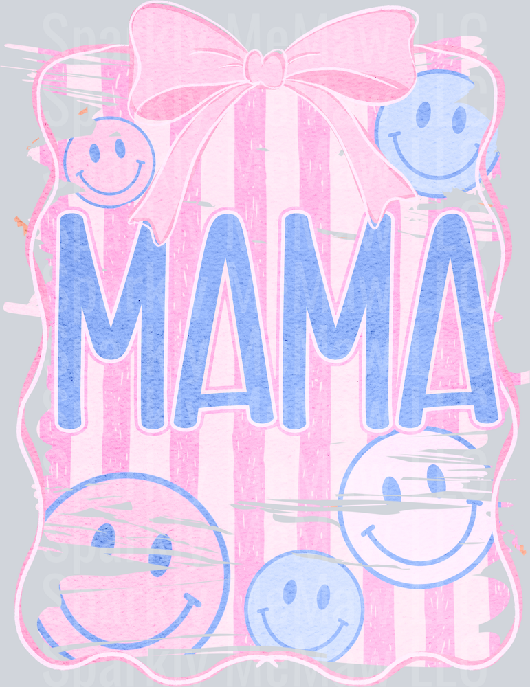 MAMA Pink Bow Smiley Face Design UV DTF Decal