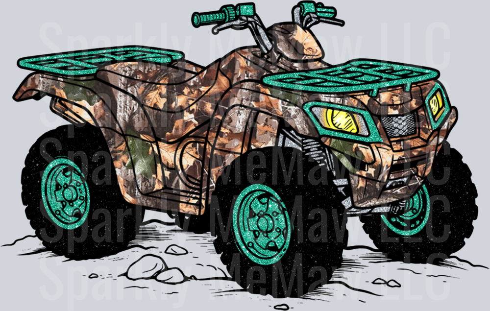 Camouflage ATV Four Wheeler with Teal Accents UV DTF Decal