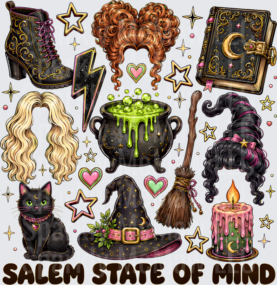 Salem State of Mind Hocus Pocus Witch Halloween Spooky Collage DTF Transfer for Fabrics