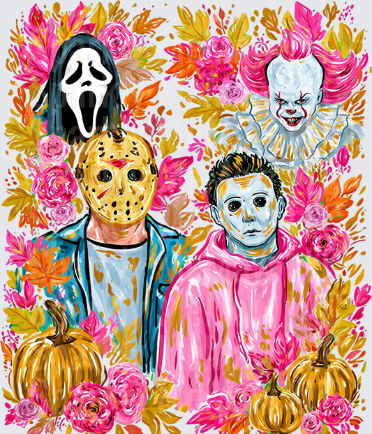 Ghostface Jason Voorhees Michael Myers Pennywise Floral Autumn Pumpkin Horror Icons UV DTF Decal