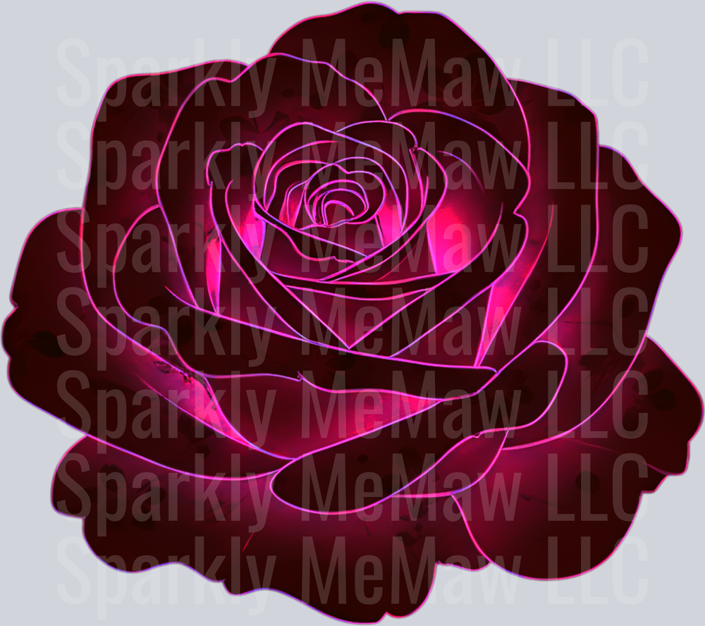 Neon Pink Glowing Rose with Dark Purple Petals UV DTF Decal