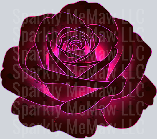Neon Pink Glowing Rose with Dark Purple Petals UV DTF Decal
