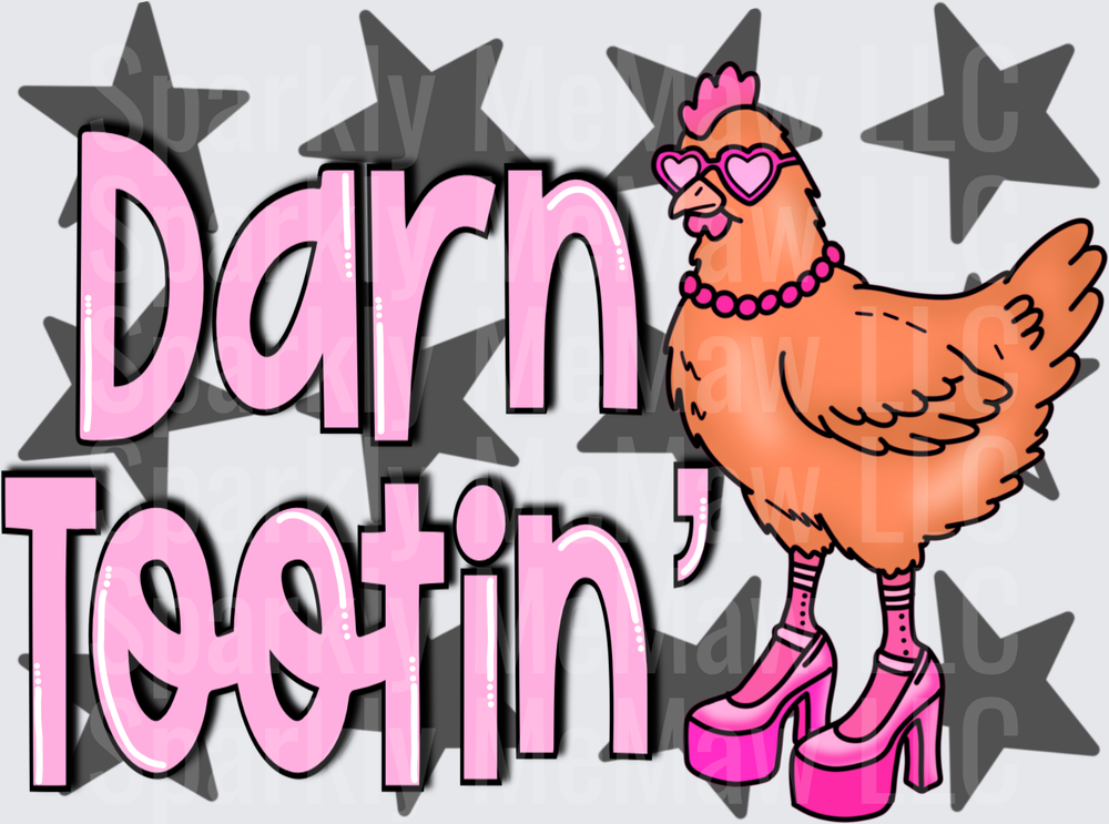 Darn Tootin' Sassy Chicken in Pink High Heels and Heart Sunglasses UV DTF Decal