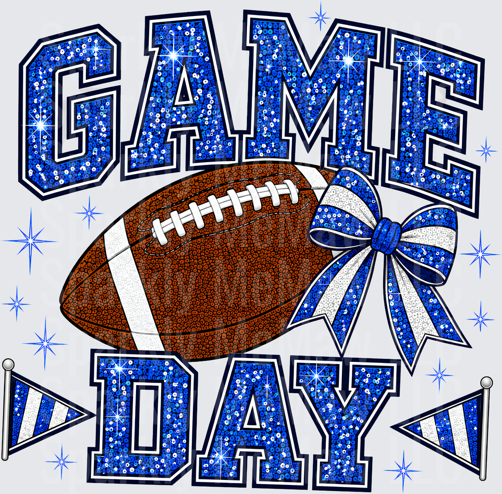 Game Day Football Blue Glitter UV DTF Decal