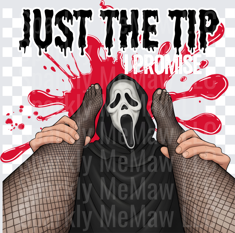 Just The Tip Ghostface Scream Horror Movie Character with Blood Splatter UV DTF Decal