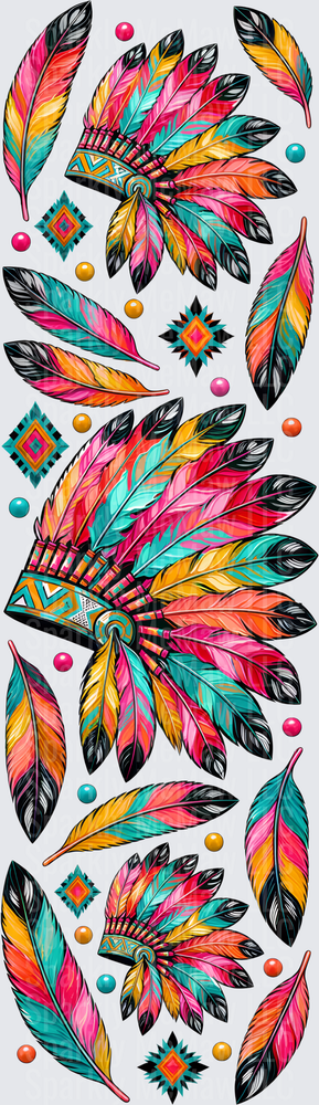 Colorful Native Headdress Feathers UV DTF Pen Wrap