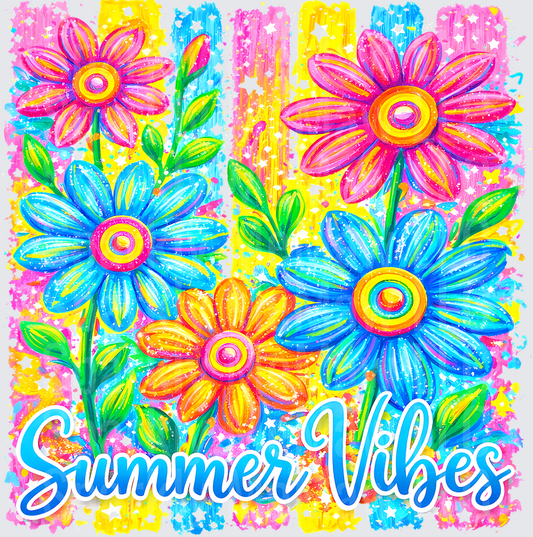 Summer Vibes Colorful Daisy Flowers with Paint Splash Background UV DTF Decal