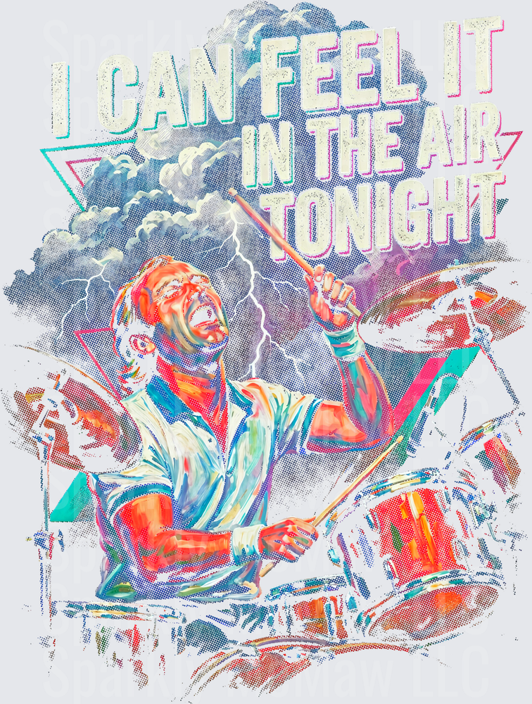 Phil Collins I Can Feel It In The Air Tonight Drummer Storm Lightning Colorful Retro Artwork DTF Transfer for Fabrics