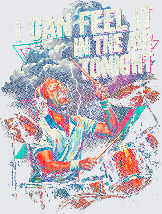 Phil Collins I Can Feel It In The Air Tonight Drummer Storm Lightning Colorful Retro Artwork DTF Transfer for Fabrics
