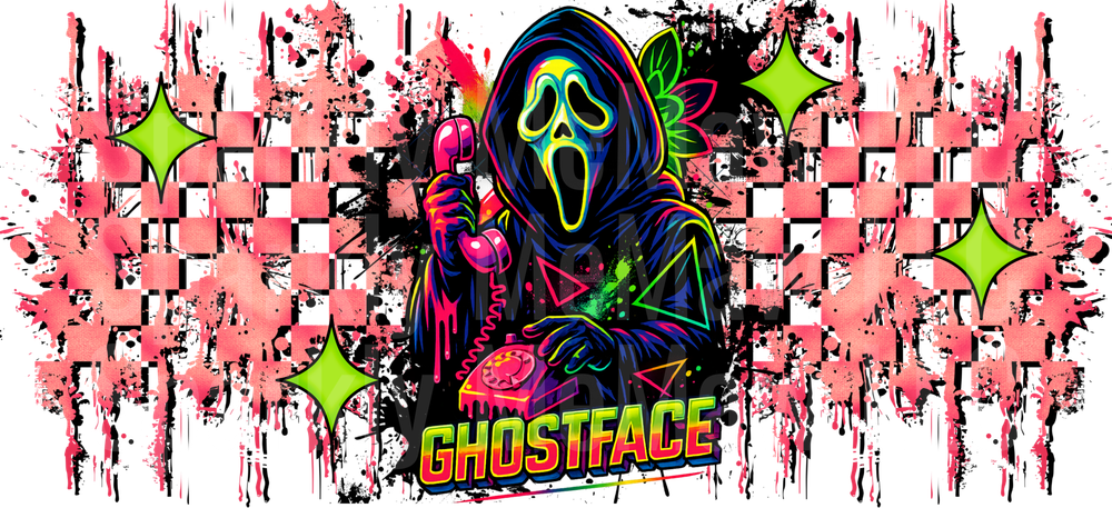 Ghostface Scream Killer Neon Grunge Horror Design UV DTF Wrap