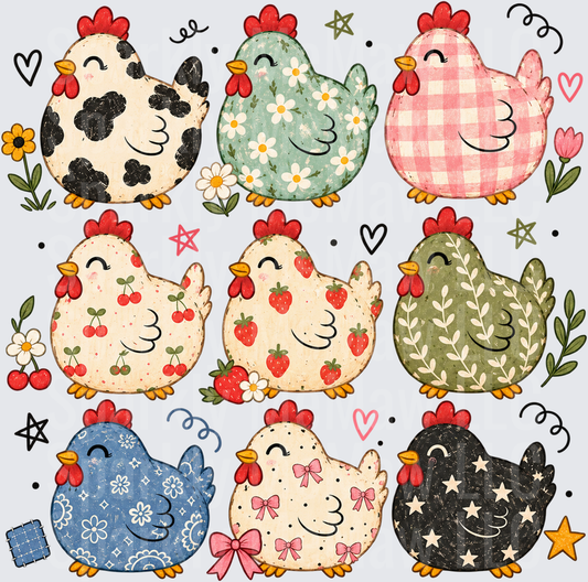 Patterned Farmhouse Hens Collection is a UV DTF Decal