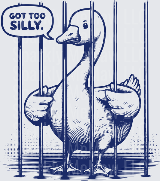 Got Too Silly Duck Behind Bars Meme UV DTF Decal