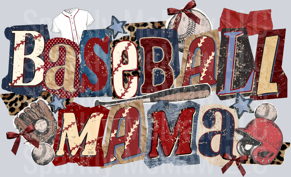 Torn Paper Baseball Mama DTF Transfer (Fabrics)
