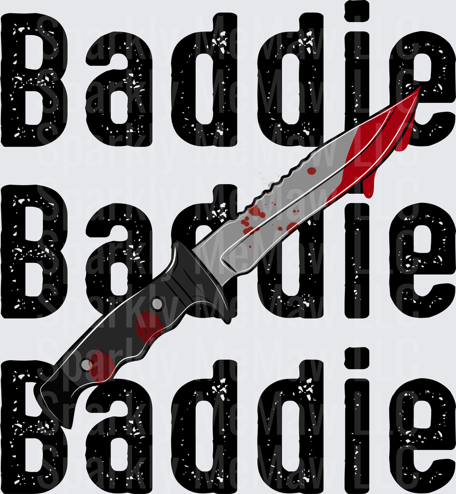 Baddie with Bloody Knife Distressed Text UV DTF Decal