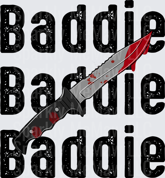 Baddie with Bloody Knife Distressed Text UV DTF Decal