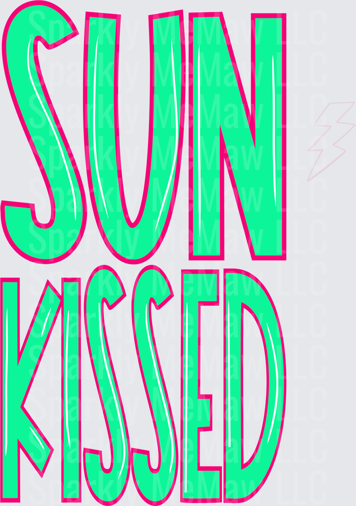 Bright Green Sun Kissed Text with Pink Outline UV DTF Decal