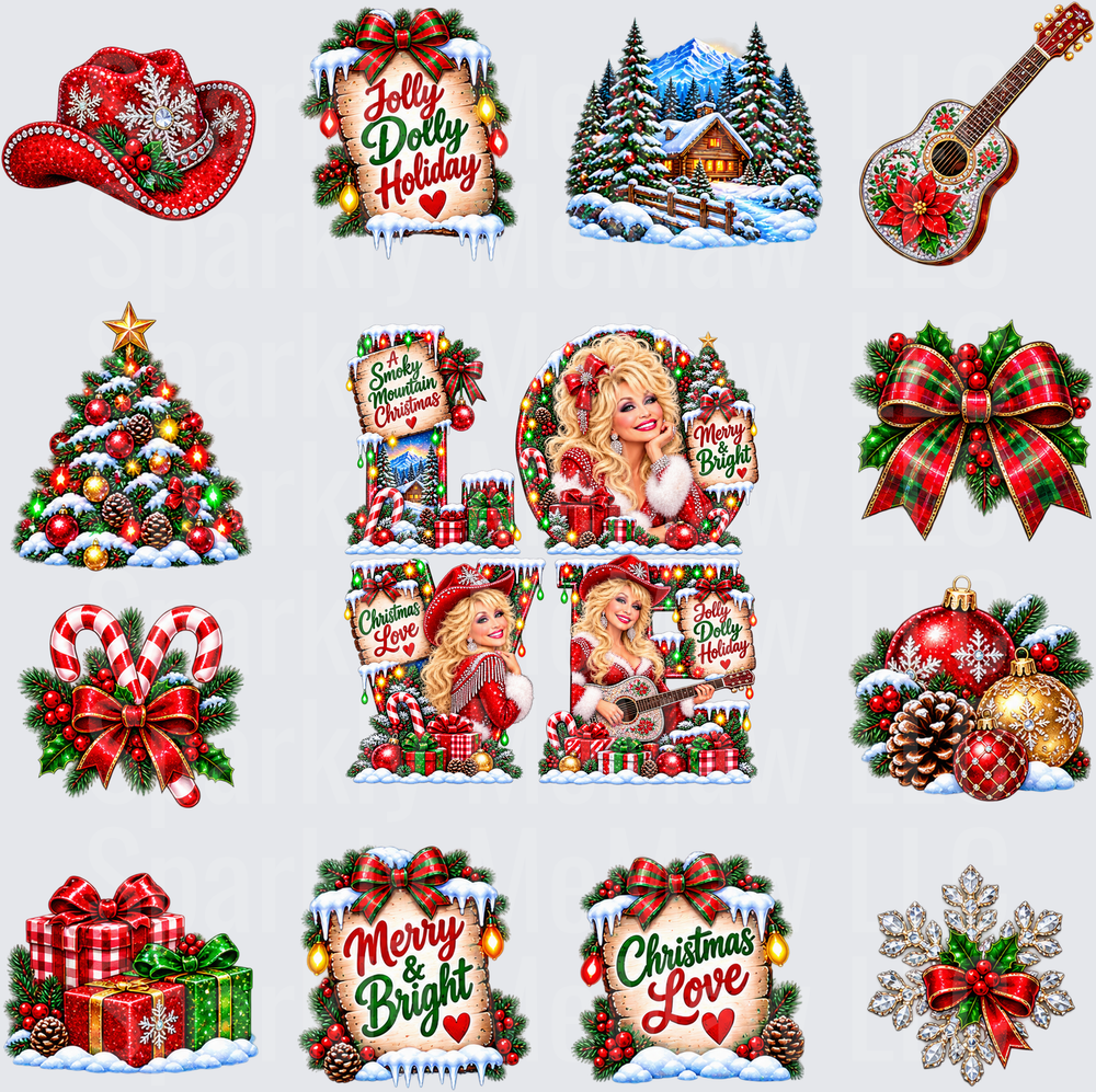 Jolly Dolly Holiday Christmas Sheet – this is a 10 inch cut and stick UV Decal Sheet