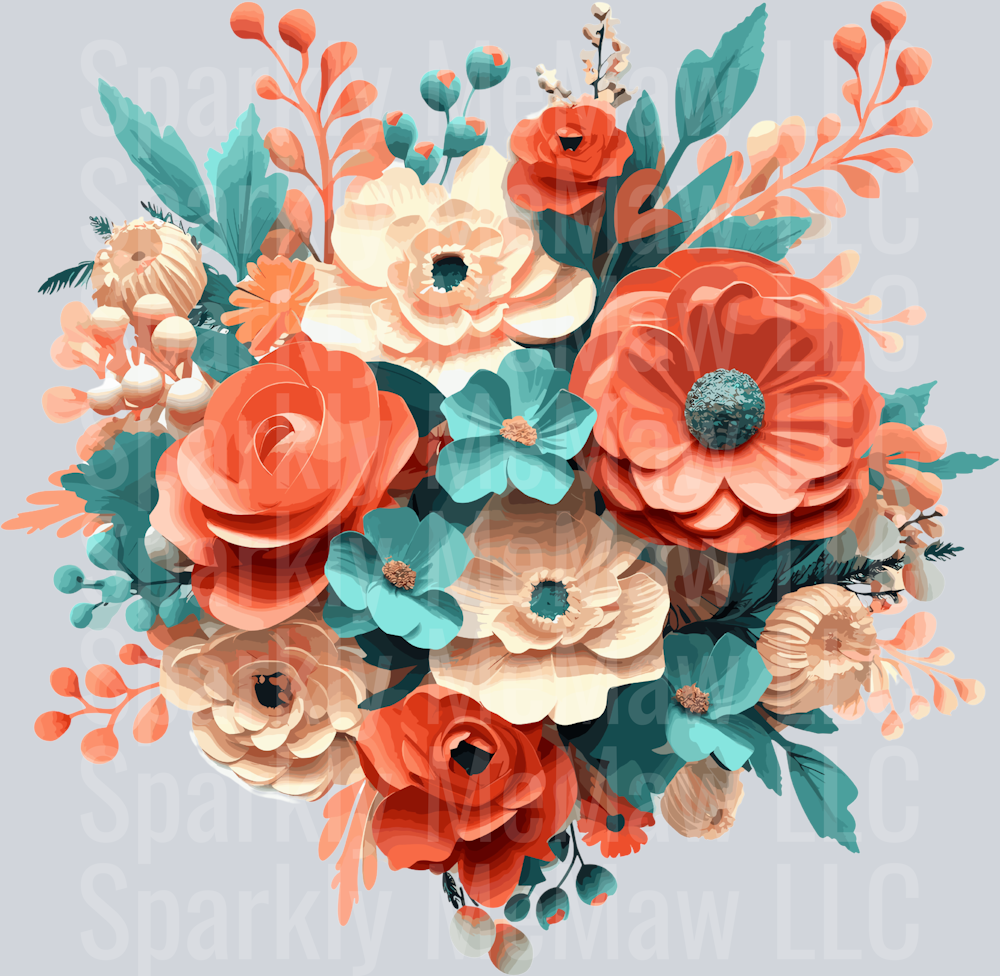 3 Teal and Coral Clip Art UV DTF Decal