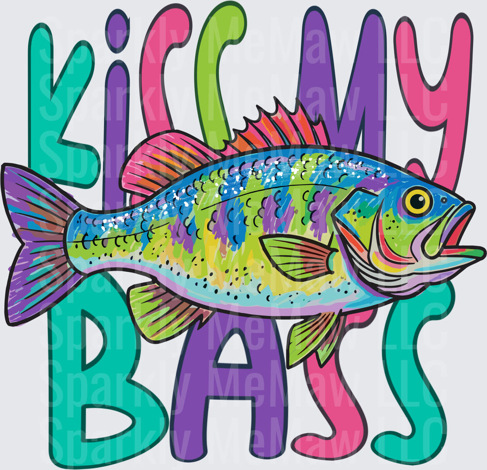 Kiss My Bass Colorful Fish Typography UV DTF Decal