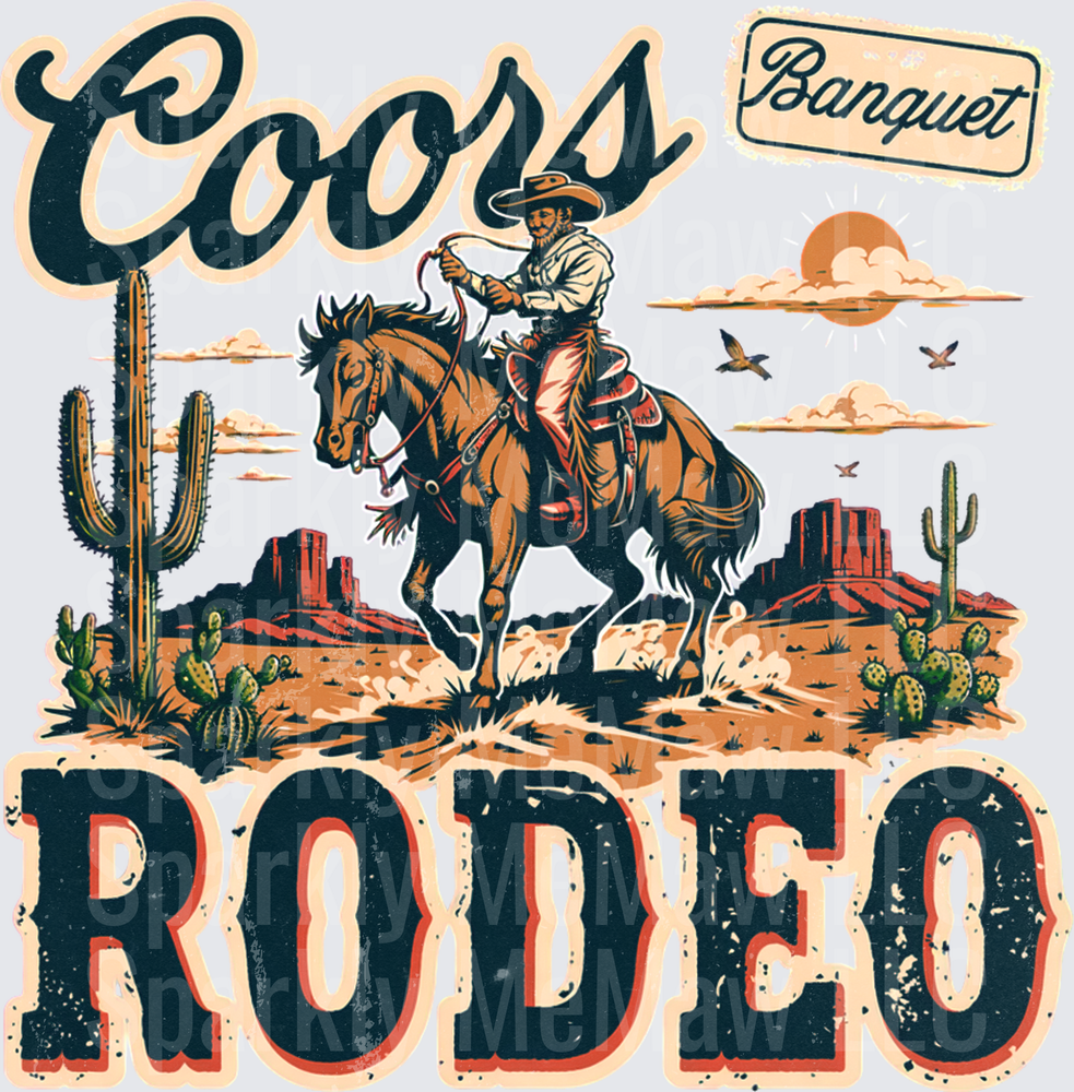 Coors Banquet Rodeo Cowboy on Horseback Desert Scene UV DTF Decal