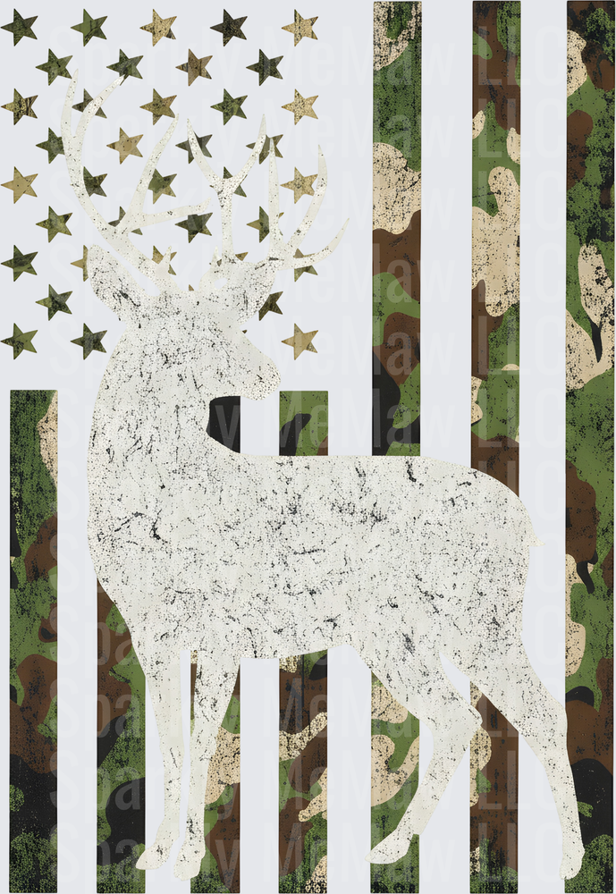 Distressed Camo American Flag Whitetail Buck Silhouette uv dtf decal