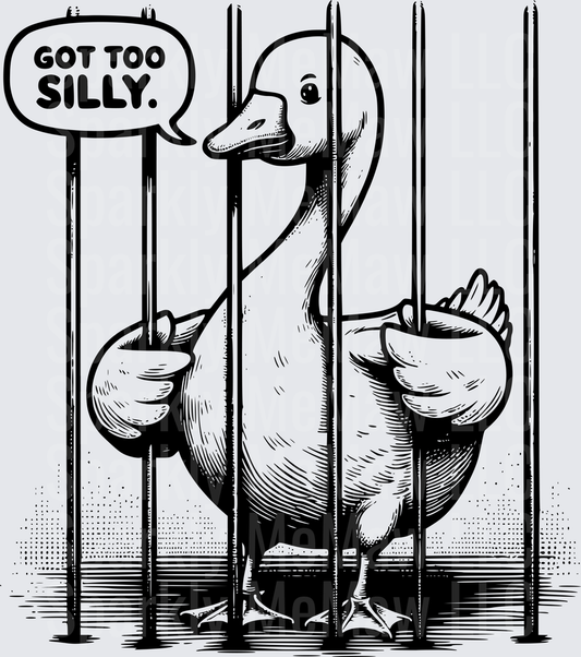 Duck Behind Bars Got Too Silly Funny Jail Meme UV DTF Decal