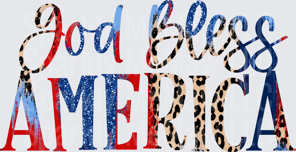 God Bless America Patriotic Leopard Print Red White Blue UV DTF Decal