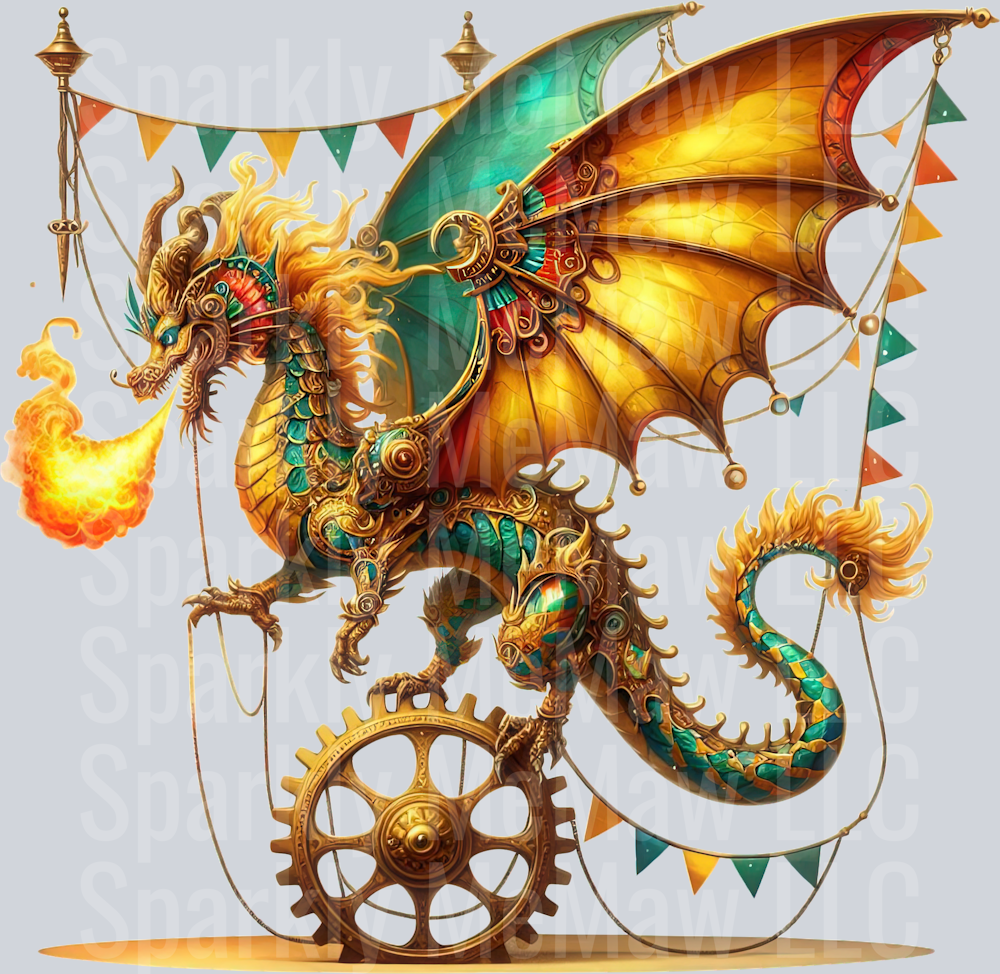 40 Steampunk Dragon UV DTF Clip Art Decal