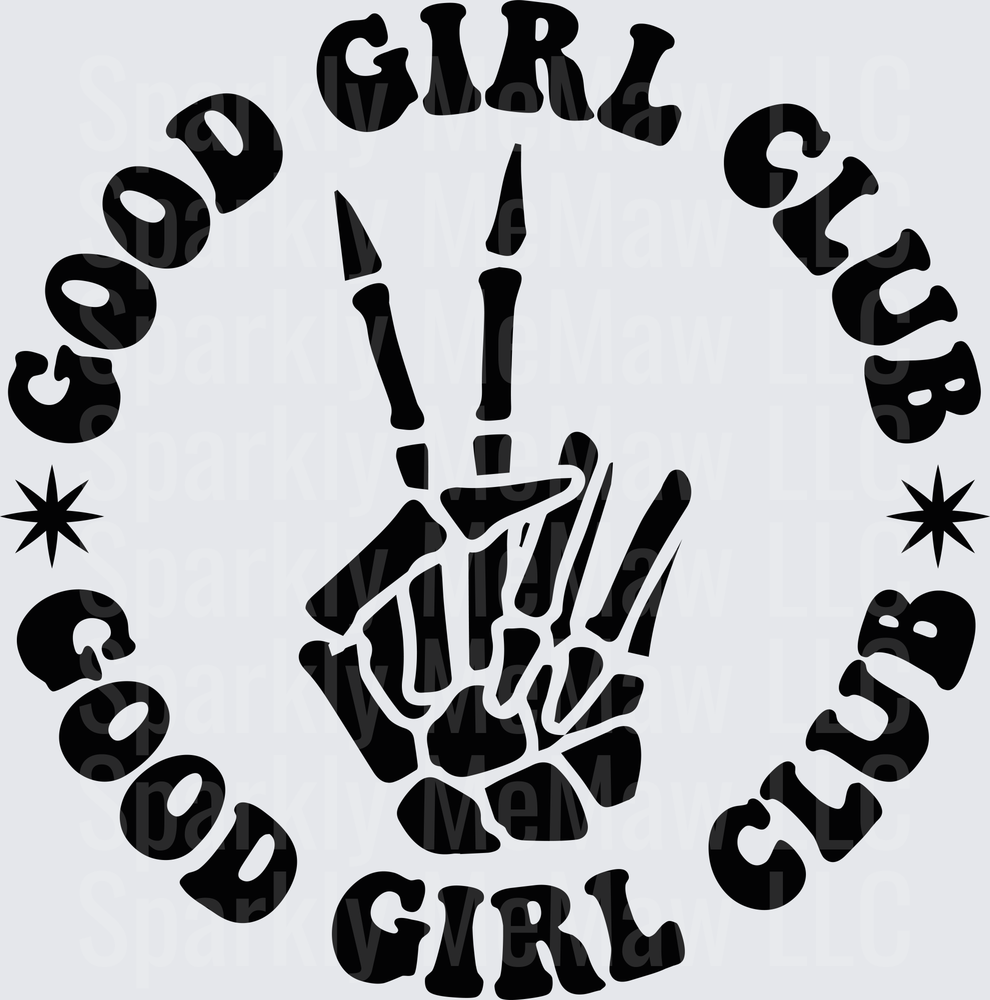 Good Girl Club Rock On Hand Sign Circle Design DTF Transfer for Fabric