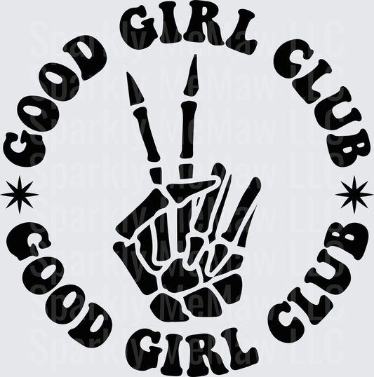Good Girl Club Rock On Hand Sign Circle Design DTF Transfer for Fabric