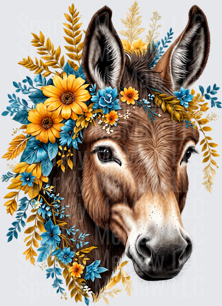 Floral Donkey Portrait DTF Transfer for Fabrics