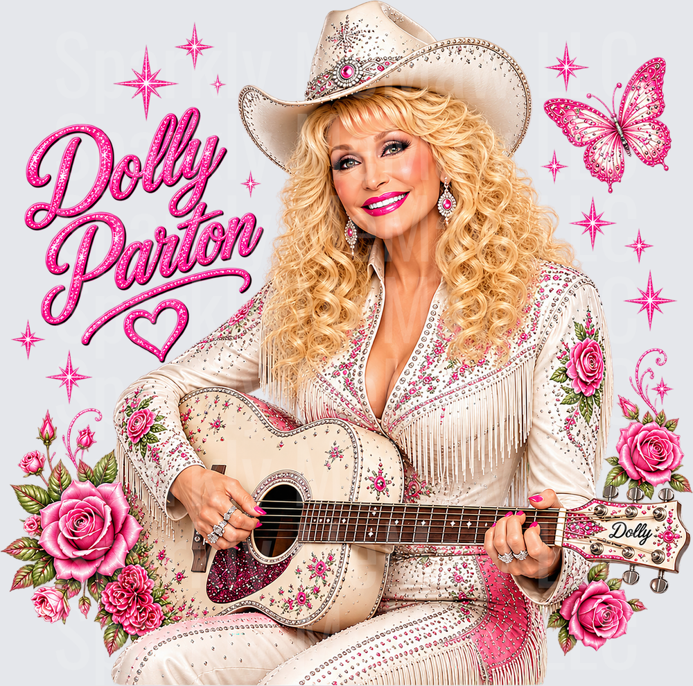 Dolly Parton Pink Roses UV DTF Decal