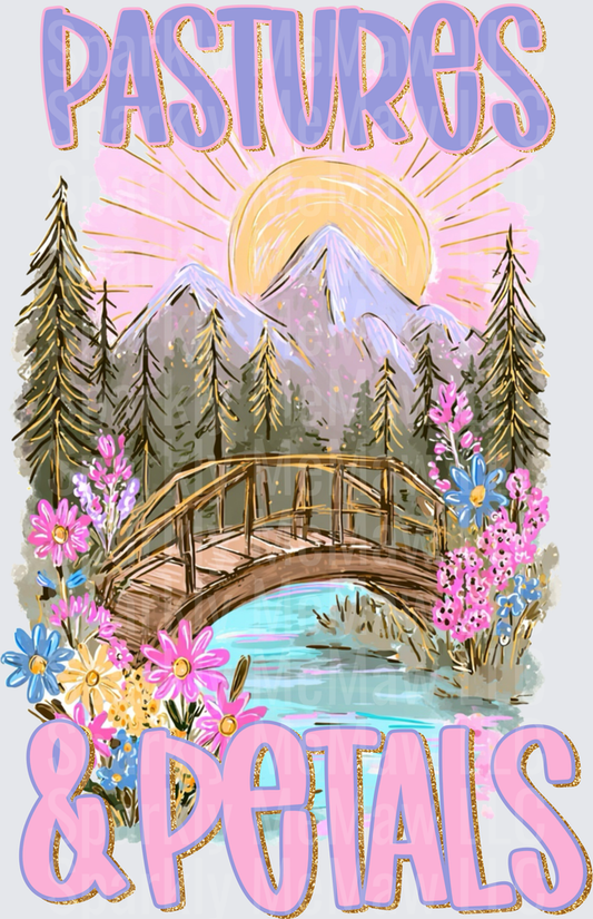 Pastures & Petals Wildflower Mountain Bridge Scenic Watercolor UV DTF Decal