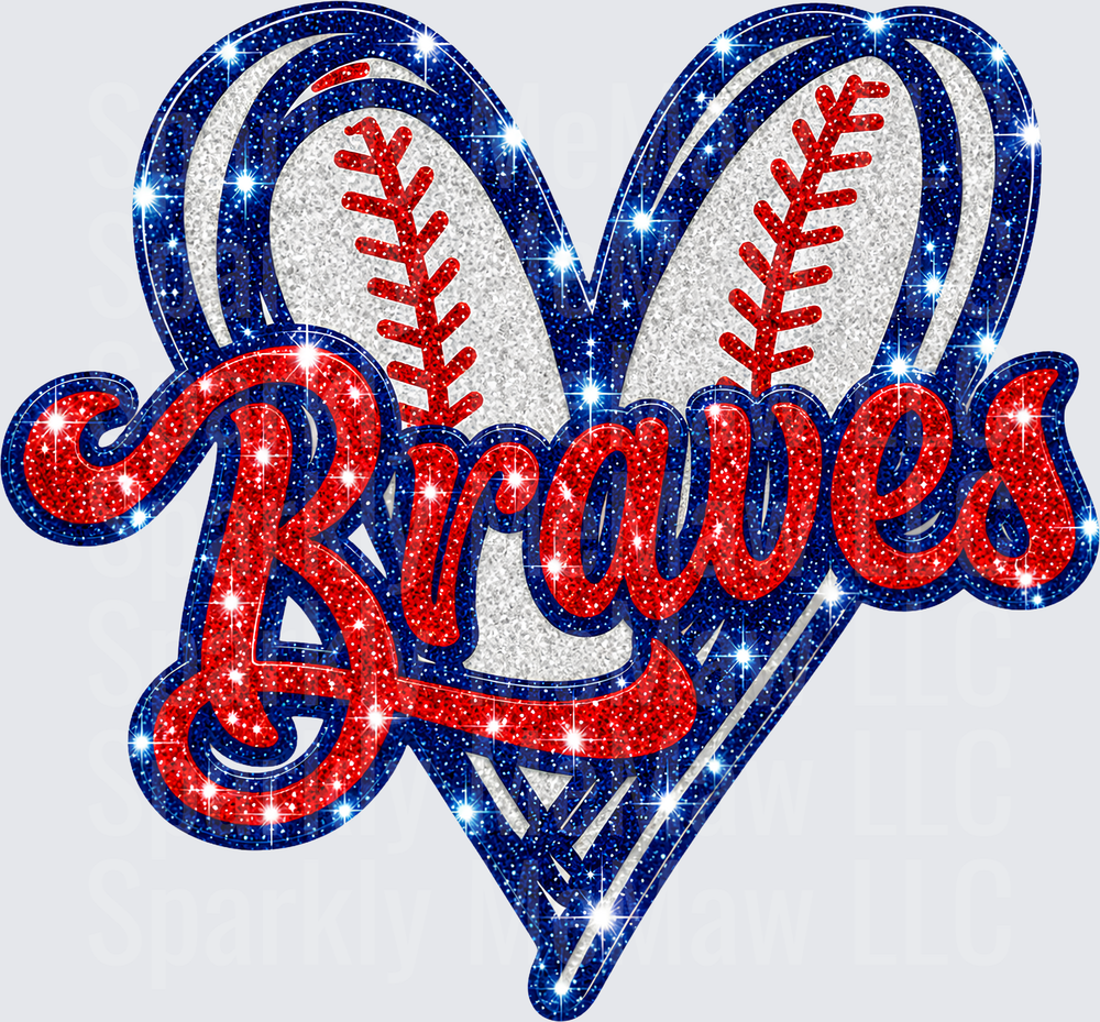 Braves Glitter Heart Baseball UV DTF Decal