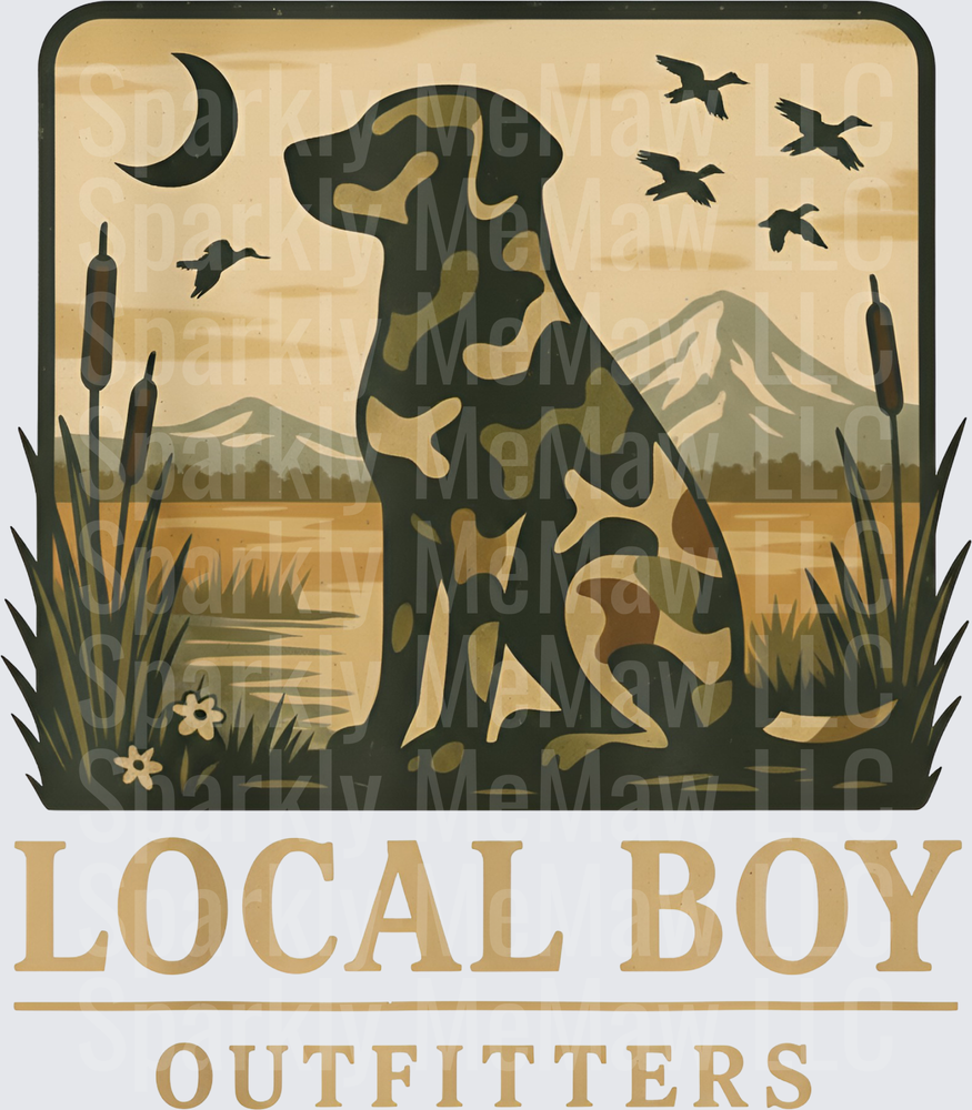 Camo Labrador Retriever Duck Hunting Marsh Scene with Flying Birds and Crescent Moon uv dtf decal
